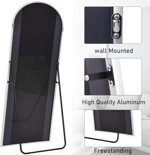 Prywot Arched Full Length Mirror, 58"x18" Floor Mirror with Stand, White