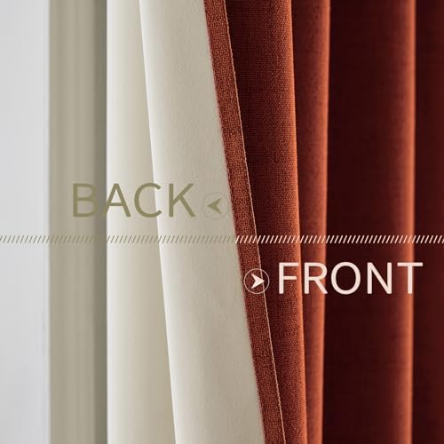 MIULEE 100% Blackout Linen Curtains for Bedroom 52x96 Inches Burnt Orange