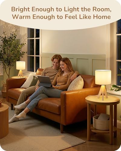 EDISHINE Small Cute Table Lamp, Wood Tripod Nightstand Lamp, 14.2 Inch