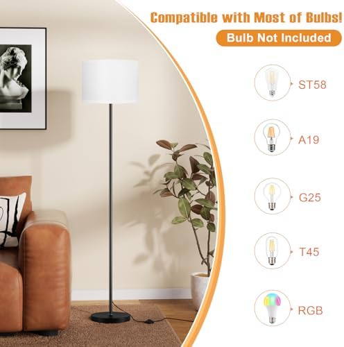 Modern Floor Lamp Simple Design with White Shade & Foot Pedal Switch