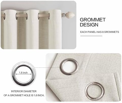 MIULEE 100% Blackout Linen Curtains for Bedroom 52x54 Inches Linen Beige