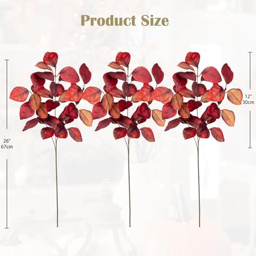 Briful 5 PCS Fall Leaves Artificial Magnolia Leaf Branches, 26" Autumn Fake Plant Stems for Vase Floral Arrangement Kitchen Table Home Fall Decoration