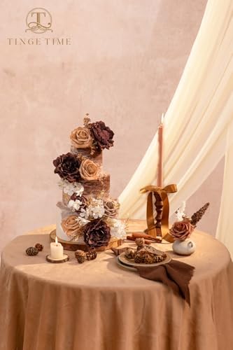 TINGE TIME 25pcs Artificial Wedding Flower Combo, Rose Peony Mocha Brown