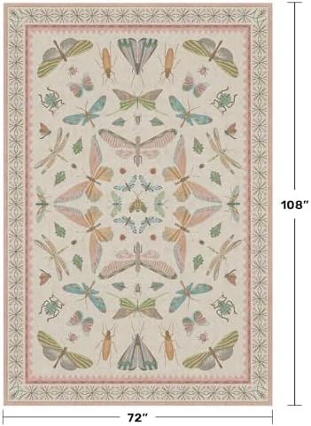Hazo Haus Floral Pink Rugs for Bedroom Girls 6x9 - Insect Print Cute Girly Rug for Living Room, Dining Room Under