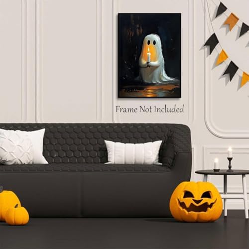ILLBDR Halloween Ghost Holding Candle Canvas Wall Art Poster 12x16 inch
