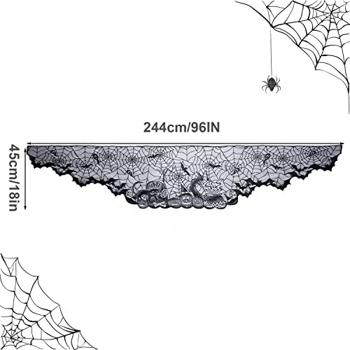 AIEX Halloween Fireplace Scarf, 18x96inch Halloween Fireplace Decorations Lace Spiderweb Cobweb Fireplace Mantle Scarf for Indoor Decor (Black)