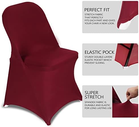 HAINARverS Stretch Spandex Folding Chair Covers, Burgundy, 30 PCS