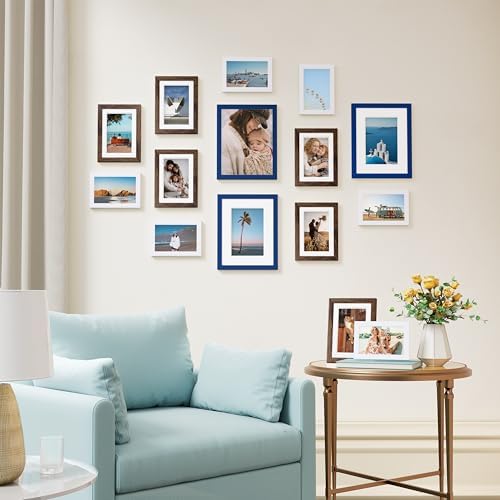 Vittanly 15 Pack Gallery Wall Frame Set, Blue, Brown, White