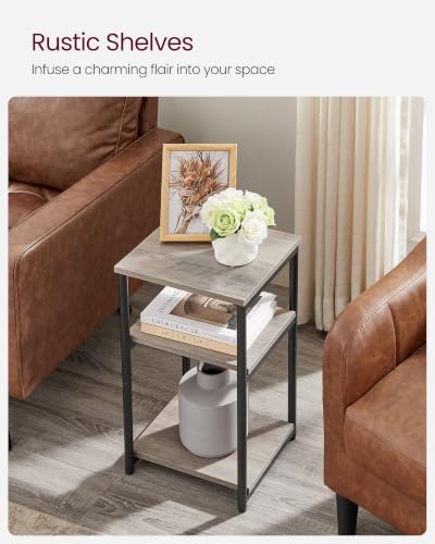 VASAGLE Side Table, Small End Table, Tall Nightstand, Steel Frame