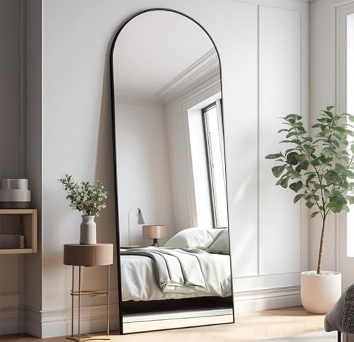 Prywot Arched Full Length Mirror Free Standing, 57"x20" Floor Mirror, Black