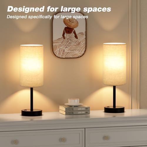 Fenmzee 17.4" Beige Lamp for Bedroom - Dimmable Touch, USB A+C, AC Outlet