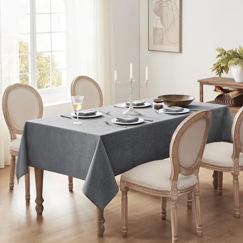Softalker Large Outdoor Tablecloth Rectangular 104 x 60 Inch Dark Gray Linen Textured Table Cloth Stain and Wrinkle Resistant Table Cover for Spring,Easter,Summer,Party,Garden,Coffee Decor Tabletop