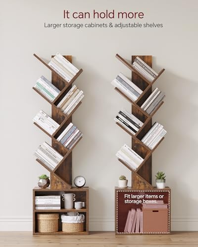 SUNMORY 6 Tier Tree Bookshelf, Tall Small Bookcase with Storage Cabinet