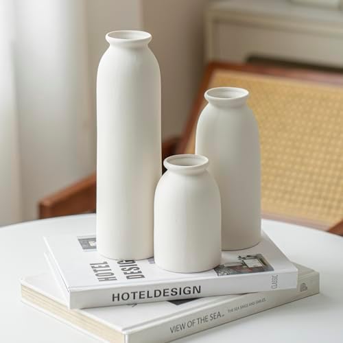 Ceramic Vase Set-3 / L Natural White / 10.3 Inch