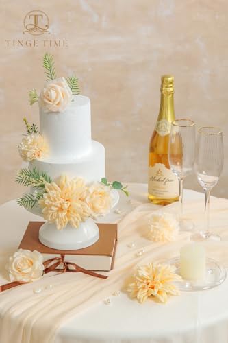TINGE TIME 23pcs Artificial Wedding Flower Combo, Rose Dahlia Champagne