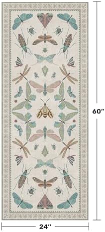 Hazo Haus Washable Non Slip Bathroom Runner Rug 2x5, Insect Boho Bath Mat, Stain Resistant Low Pile Butterfly Insect