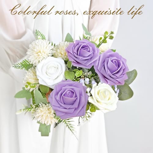 BLEUM CADE 36Pcs Artificial Flowers Fake Foam Roses with Stems for Wedding