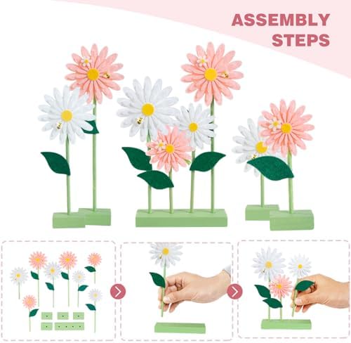 SUNBEAUTY 8PCS Daisy Felt Centerpieces for Tables Pink White Flower Birthday Party Daisy Birthday Decorations Spring Floral Table Centerpieces for Girl Birthday Baby Shower Garden Easter Party