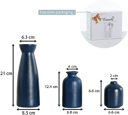 Ceramic Vases Small Flower Vases for Decor / Blue / Set of 3