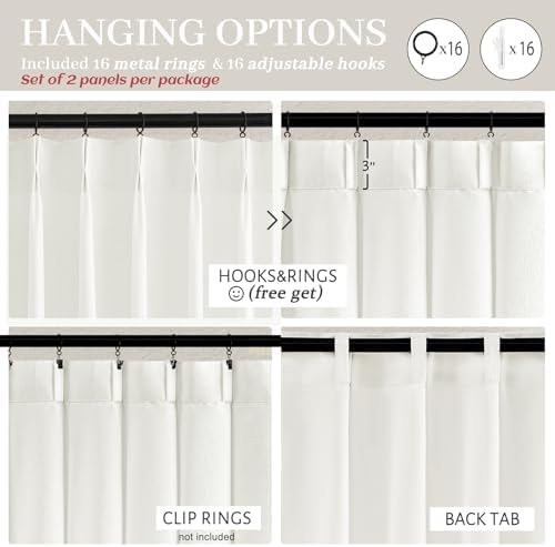 Custom Pleated Curtains & Drapes 86 Inches Long for Dining Room, Light Filtering Privacy Natural White Linen Non See