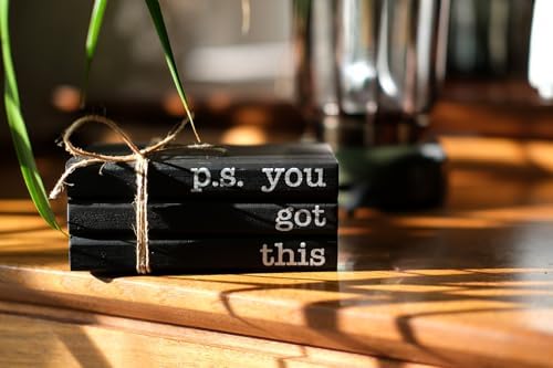 Cute Office Desk Decor, Inspirational Wooden Mini Faux Books for Decoration, Gifts for Women Kids - P.S. You Got This Sign, Black