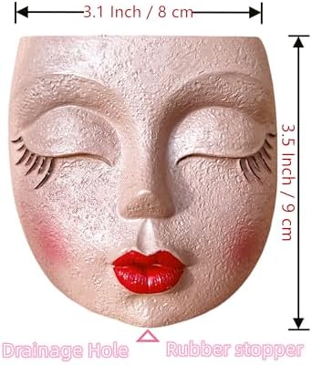 Face Planter Pot,Small Cute Resin Flower Head Planter with Red Lip,Brown,1P