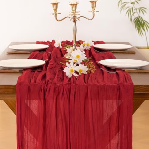 Cheesecloth Table Runner Fall Red Boho Wedding Birthday Party Home Decor