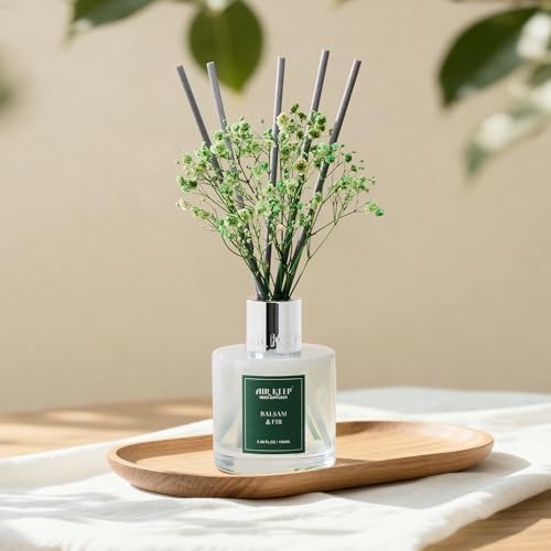 Airkeep Reed Diffuser Set,3.38 fl oz (100 ml) - Balsam & Fir Oil Diffusers with 8 Reed Sticks,Home Fragrance Reed