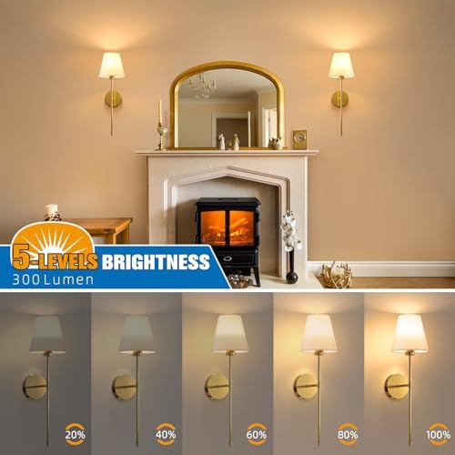 NIORSUN 19.9 inch Battery Operated Wall Sconce Set of 2,Gold Rechargeable Wall Lights with 10400mAh Dimmable Detachable