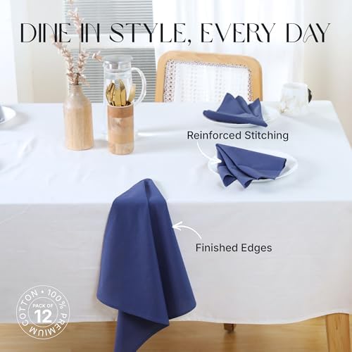 Cloth Napkins Set of 12, 100% Cotton Dinner Napkins for Thanksgiving, Christmas & Fall Entertaining, Washable Reusable Table Linens for Wedding & Everyday Use, 18 x 18 Inch, Gray Blue