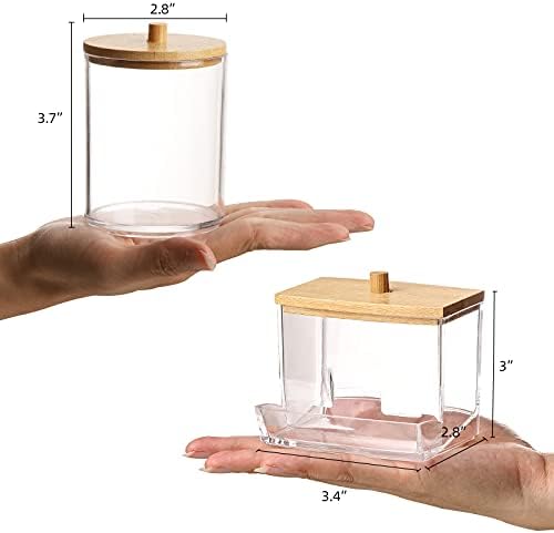 Tbestmax Qtips Holder Bathroom Container, 10/7 OZ Cotton Ball/Swabs Dispenser, Apothecary Jar Organizer for Storage