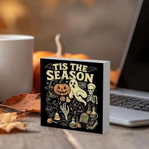 Tis' the Season Sign Fall Halloween Decorations for Home 5 X 5 Inch