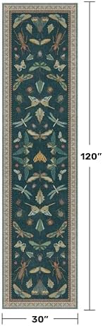 Hazo Haus Green Runner Rug 2'6"x10', Washable Boho Hallway Carpet for Kitchen & Entryway, Foldable Insect Décor Rug