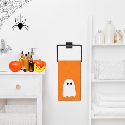JarThenaAMCS 2 Pack Halloween Hand Towels Embroidered Orange Ghost Cotton Dish Towel for Bathroom Hand Drying Kitchen Cleaning Towel Gift Set, 29.5 x 13.7 Inch