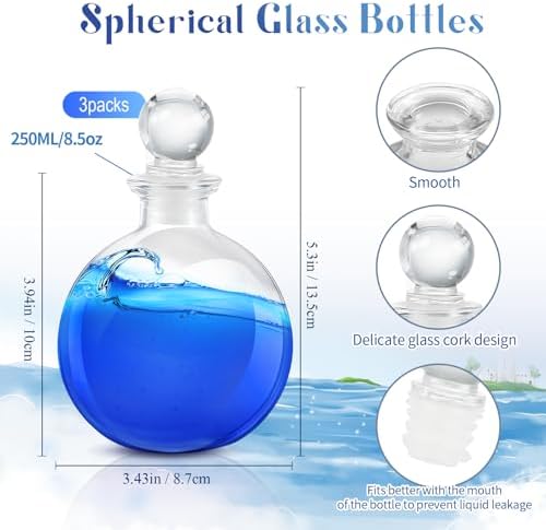 Tessco for you 3 Pcs 8.5 oz Glass Potion Bottles with Cork, Stylish