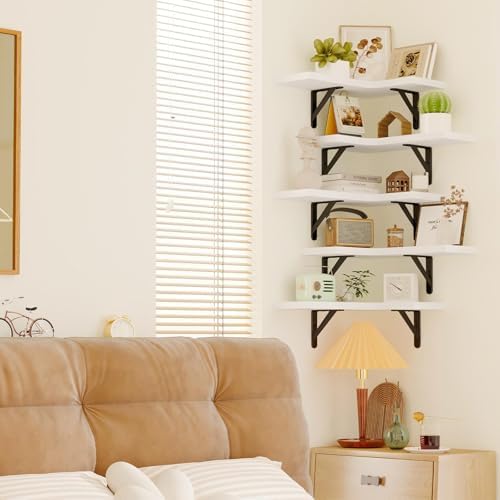 Fixwal Conner Shelves Wall Mounted for Decor, White Set of 5