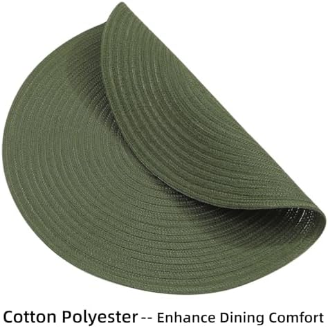 SHACOS Round Placemats Set of 12 Washable 15 inch Round Table Mats Cotton Polyester Woven Braided Place Mats for Dining Table Wedding Party Decor (Olive Green, 12)