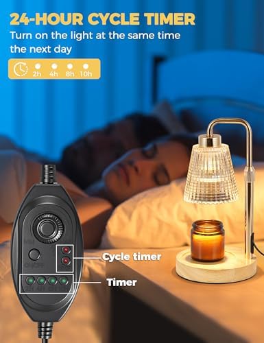 Modern Candle Warmer Lamp with 24h Cycle Timer, Dimmable Wax Melt Warmer