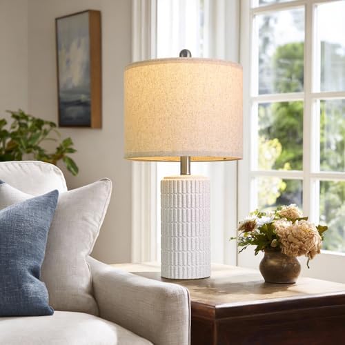 PoKat 20.75" Stone-Like Farmhouse Ceramic Table Lamps Set of 2 for Bedroom, White Bedside Lamps for Night Stands