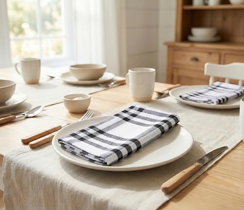PurpleEssences Plaid Napkins 18x18 Homestead Plaid - Black & White