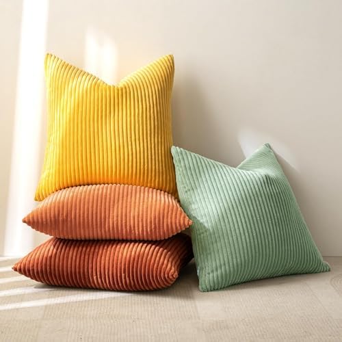 MIULEE Fall Decorative Throw Pillow Covers Yellow Rust Green 16x16