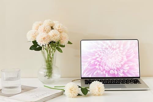 SITUMEIZI 12 Pcs Champagne Artificial Chrysanthemum Flowers, Fake Mums