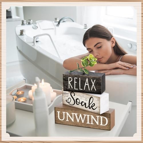 Moucuny 4 Pcs Bathroom Shelf Decor Sign Farmhouse Wooden Bathroom Decor