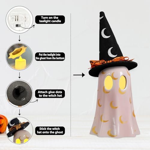DAZONGE Set of 3 Halloween Ceramic Ghost Halloween Decorations Indoor