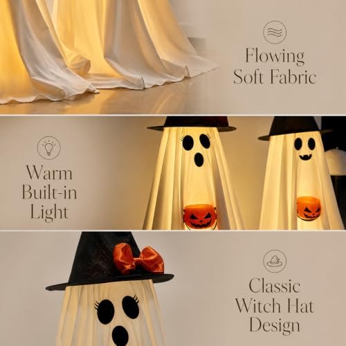 Halloween Decorations Indoor Lighted Ghost, 2 Pack Cute Light Up Ghosts