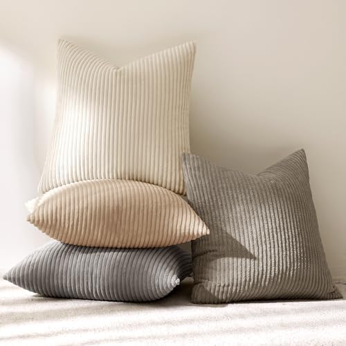 MIULEE Soft Corduroy Decorative Throw Pillow Covers Neutral Cream 18x18