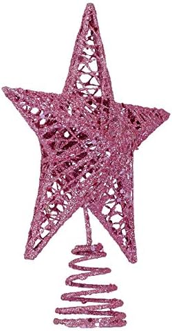 BinaryABC Christmas Tree Topper Star,Glittering Christmas Tree Decoration Ornaments,20cm (Pink)