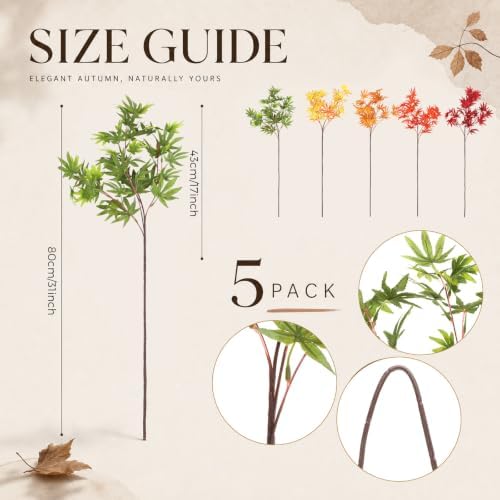 Suncalla 5 Pcs 31" Fall Artificial Japanese Maple Stem, Green Orange