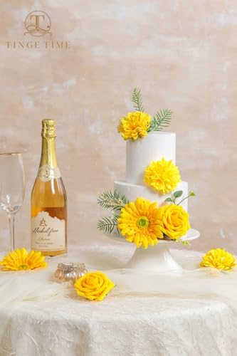 TINGE TIME 23pcs Artificial Flower Combo, Bright Yellow Gerbera Daisy Rose