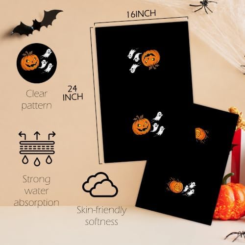 Halloween Pumpkin Ghost Kitchen Towels, Halloween Hand Towels for Bathroom Decor, Funny Spooky Pumpkin Ghost Black Dishcloths Dish Towel for Kitchen 16x24 Inches Set of 2